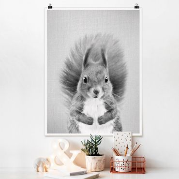 Poster - Eichhörnchen Elisabeth Schwarz Weiß - Hochformat 3:4