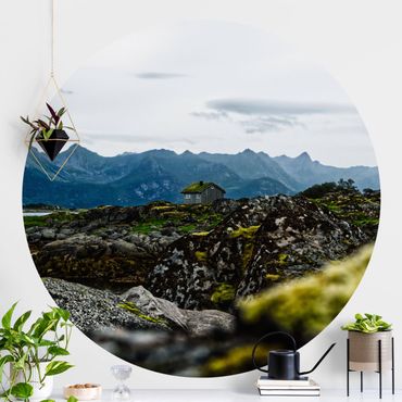 Runde Tapete selbstklebend - Einsame Hütte in Norwegen
