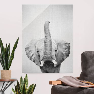 Glasbild - Elefant Ewald Schwarz Weiß - Hochformat