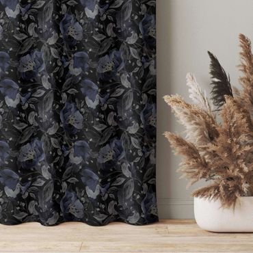 Vorhang - Elegantes Blumenmuster Dunkel