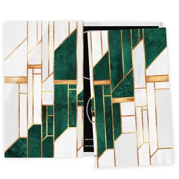 Herdabdeckplatte Glas - Emerald und Gold Geometrie