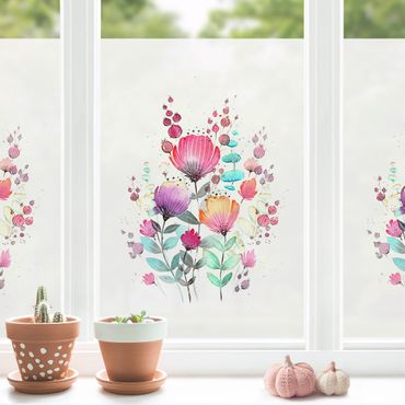 Fensterfolie - Sichtschutz - Esther Meinl - Aquarell Regenbogen Blumen - Fensterbilder