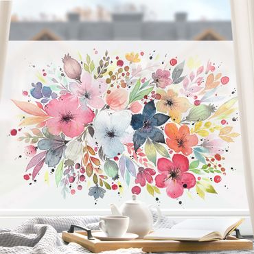Fensterfolie - Sichtschutz - Esther Meinl - Farbenfrohe Aquarell Blumen - Fensterbilder