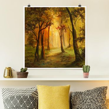 Poster - Gemälde einer Waldlichtung - Quadrat 1:1