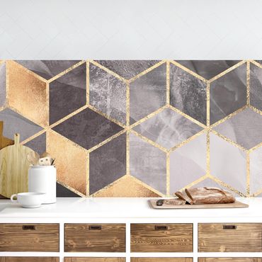 Küchenrückwand - Schwarz Weiß goldene Geometrie