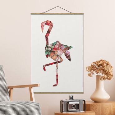 Stoffbild mit Posterleisten - Jonas Loose - Origami Flamingo - Hochformat 2:3