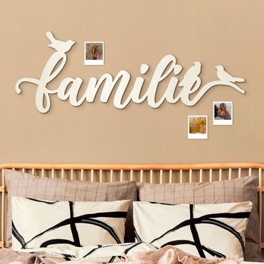Wanddeko Holz 3D-Schriftzug Familie mit Spatzen
