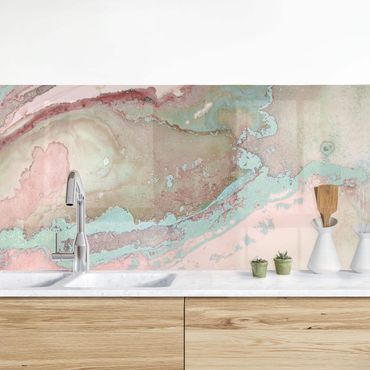 Küchenrückwand - Farbexperimente Marmor Rose und Türkis
