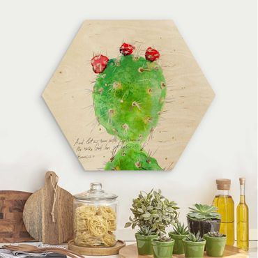 Hexagon Bild Holz - Kaktus mit Bibelvers IV