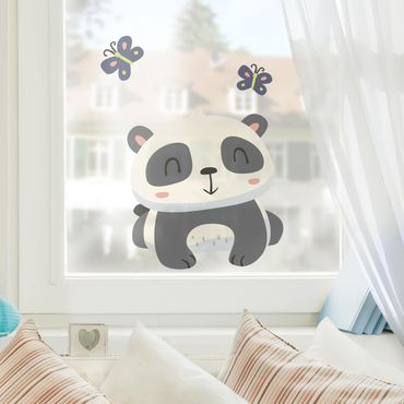Fensterfolie Fenstersticker - Panda mit Schmetterlingen - Fensterbild