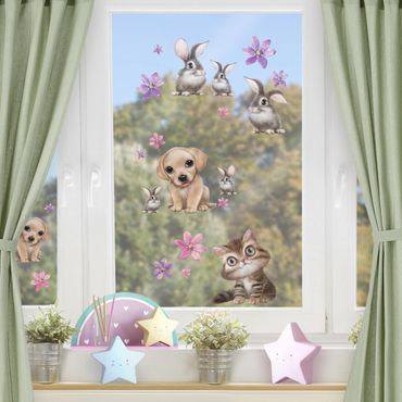 Fensterfolie Fenstersticker Kinderzimmer - Animal Club International - Set Haustiere