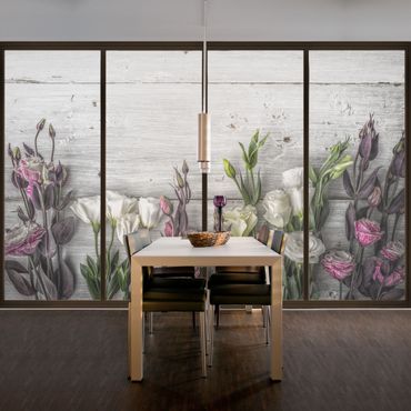 Fensterfolie - Sichtschutz Fenster Tulpen-Rose Shabby Holzoptik - Blumen Fensterbilder
