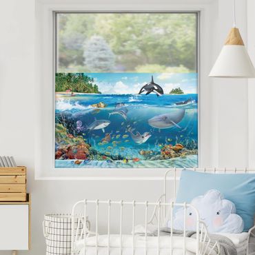 Fensterfolie Sichtschutz - Unterwasserwelt mit Tieren - Fensterbild