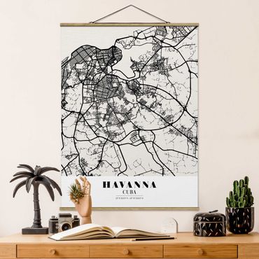 Stoffbild mit Posterleisten - Stadtplan Havanna - Klassik - Hochformat 3:4