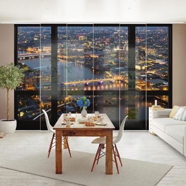 Schiebegardinen Set - Fensterblick auf Londons Skyline mit Brücken - Flächenvorhänge