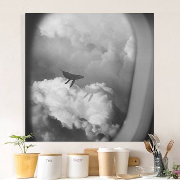 Leinwandbild - Fliegender Wal in den Wolken - Quadrat 1:1