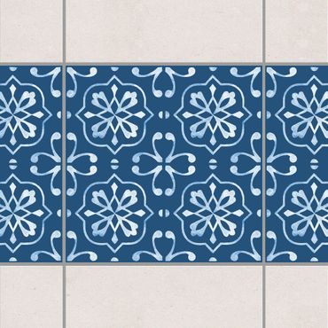 Fliesen Bordüre - Dunkelblau Weiß Muster Serie No.04 - 10cm x 10cm Fliesensticker Set
