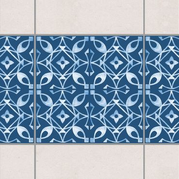 Fliesen Bordüre - Dunkelblau Weiß Muster Serie No.08 - 10cm x 10cm Fliesensticker Set