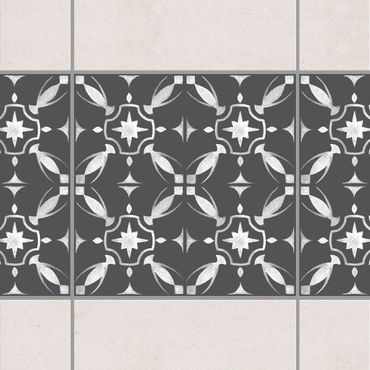 Fliesen Bordüre - Dunkelgrau Weiß Muster Serie No.01 - 20cm x 20cm Fliesensticker Set
