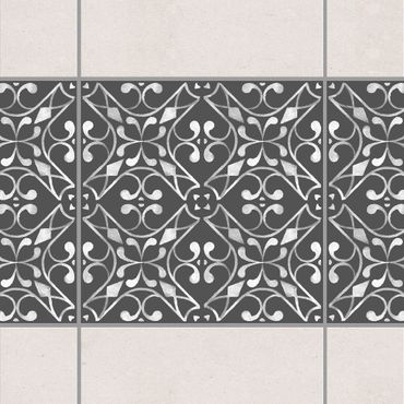 Fliesen Bordüre - Dunkelgrau Weiß Muster Serie No.03 - 10cm x 10cm Fliesensticker Set