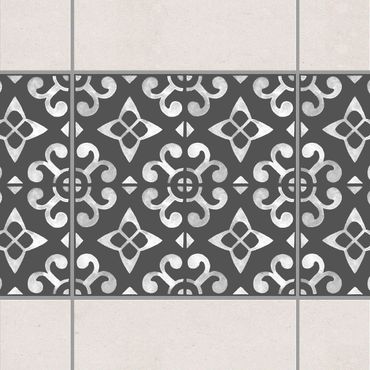 Fliesen Bordüre - Dunkelgrau Weiß Muster Serie No.05 - 10cm x 10cm Fliesensticker Set