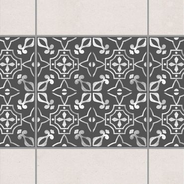 Fliesen Bordüre - Dunkelgrau Weiß Muster Serie No.09 - 15cm x 15cm Fliesensticker Set