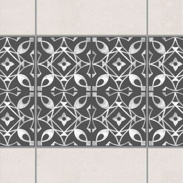Fliesen Bordüre - Dunkelgrau Weiß Muster Serie No.08 - 10cm x 10cm Fliesensticker Set