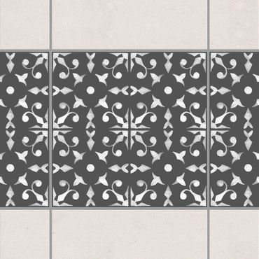Fliesen Bordüre - Dunkelgrau Weiß Muster Serie No.06 - 15cm x 15cm Fliesensticker Set