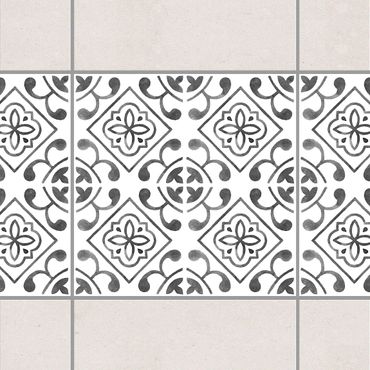 Fliesen Bordüre - Grau Weiß Muster Serie No.2 - 20cm x 20cm Fliesensticker Set