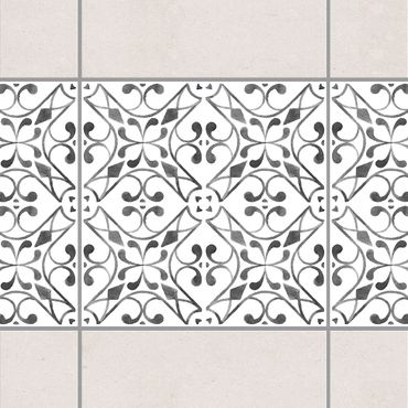 Fliesen Bordüre - Grau Weiß Muster Serie No.3 - 15cm x 15cm Fliesensticker Set