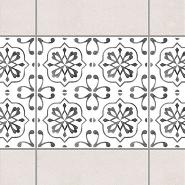 Fliesen Bordüre - Grau Weiß Muster Serie No.4 - 10cm x 10cm Fliesensticker Set