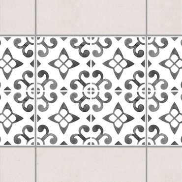 Fliesen Bordüre - Grau Weiß Muster Serie No.5 - 20cm x 20cm Fliesensticker Set
