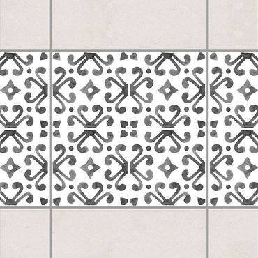 Fliesen Bordüre - Grau Weiß Muster Serie No.7 - 10cm x 10cm Fliesensticker Set