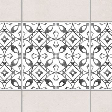 Fliesen Bordüre - Grau Weiß Muster Serie No.8 - 10cm x 10cm Fliesensticker Set
