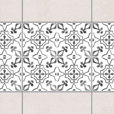 Fliesen Bordüre - Grau Weiß Muster Serie No.9 - 10cm x 10cm Fliesensticker Set
