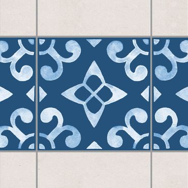 Fliesen Bordüre - Muster Dunkelblau Weiß Serie No.5 - 20cm x 20cm Fliesensticker Set