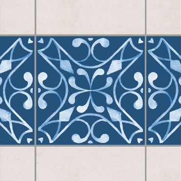 Fliesen Bordüre - Muster Dunkelblau Weiß Serie No.3 - 15cm x 15cm Fliesensticker Set