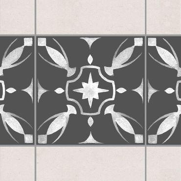 Fliesen Bordüre - Muster Dunkelgrau Weiß Serie No.01 - 20cm x 20cm Fliesensticker Set