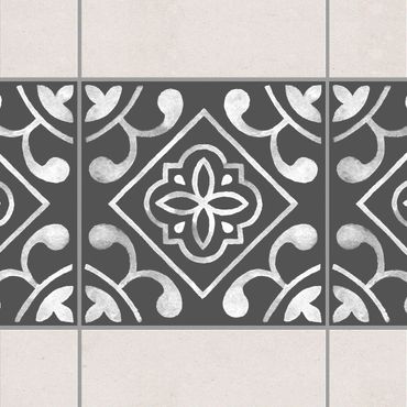 Fliesen Bordüre - Muster Dunkelgrau Weiß Serie No.02 - 10cm x 10cm Fliesensticker Set