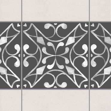 Fliesen Bordüre - Muster Dunkelgrau Weiß Serie No.03 - 10cm x 10cm Fliesensticker Set