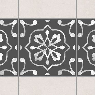 Fliesen Bordüre - Muster Dunkelgrau Weiß Serie No.04 - 10cm x 10cm Fliesensticker Set