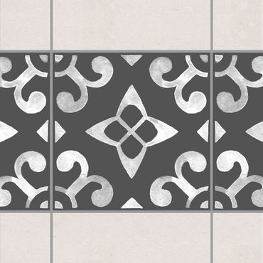 Fliesen Bordüre - Muster Dunkelgrau Weiß Serie No.05 - 10cm x 10cm Fliesensticker Set