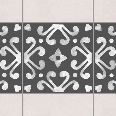 Fliesen Bordüre - Muster Dunkelgrau Weiß Serie No.07 - 20cm x 20cm Fliesensticker Set