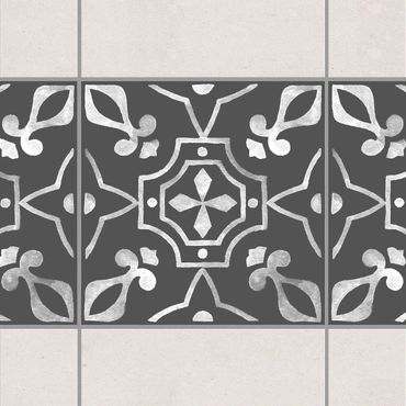 Fliesen Bordüre - Muster Dunkelgrau Weiß Serie No.09 - 10cm x 10cm Fliesensticker Set