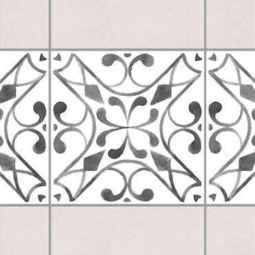 Fliesen Bordüre - Muster Grau Weiß Serie No.3 - 15cm x 15cm Fliesensticker Set