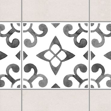 Fliesen Bordüre - Muster Grau Weiß Serie No.5 - 20cm x 20cm Fliesensticker Set