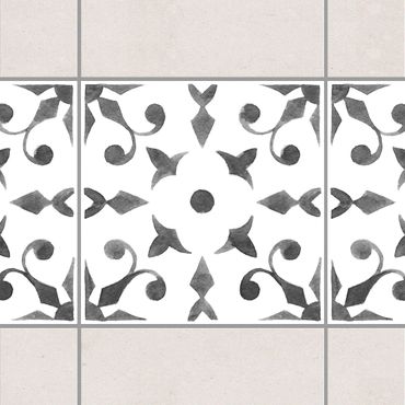Fliesen Bordüre - Muster Grau Weiß Serie No.6 - 20cm x 20cm Fliesensticker Set