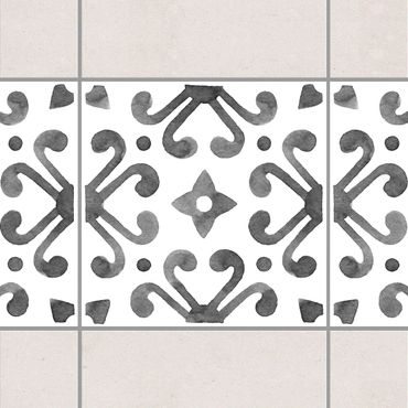 Fliesen Bordüre - Muster Grau Weiß Serie No.7 - 10cm x 10cm Fliesensticker Set