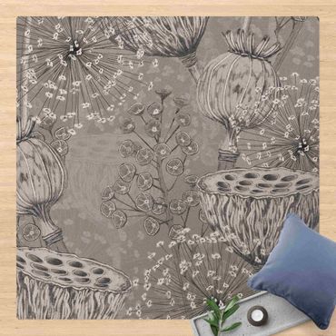 Kork-Teppich - Florale Eleganz Doldenblüte - Quadrat 1:1