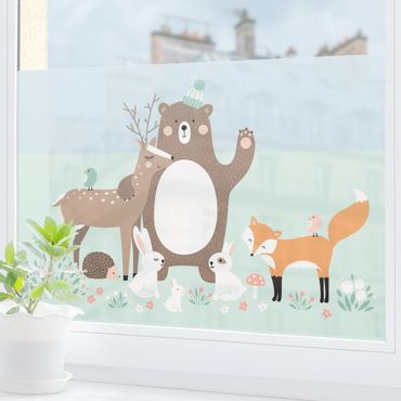 Fensterfolie - Sichtschutz - Forest Friends mit Waldtieren blau - Fensterbilder